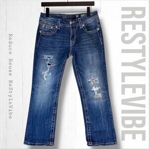 MISS ME Women’s Size 29 Denim Jean Crop Style Fit Stretch Denim Embroidered